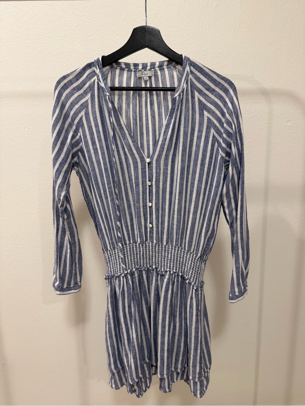 Rails Blue & White Vertical Stripe Long-Sleeve Dress